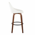 Diana 30" Fixed-Height Barstool - Set of 2 - Walnut Wood, White PU, Black Metal
