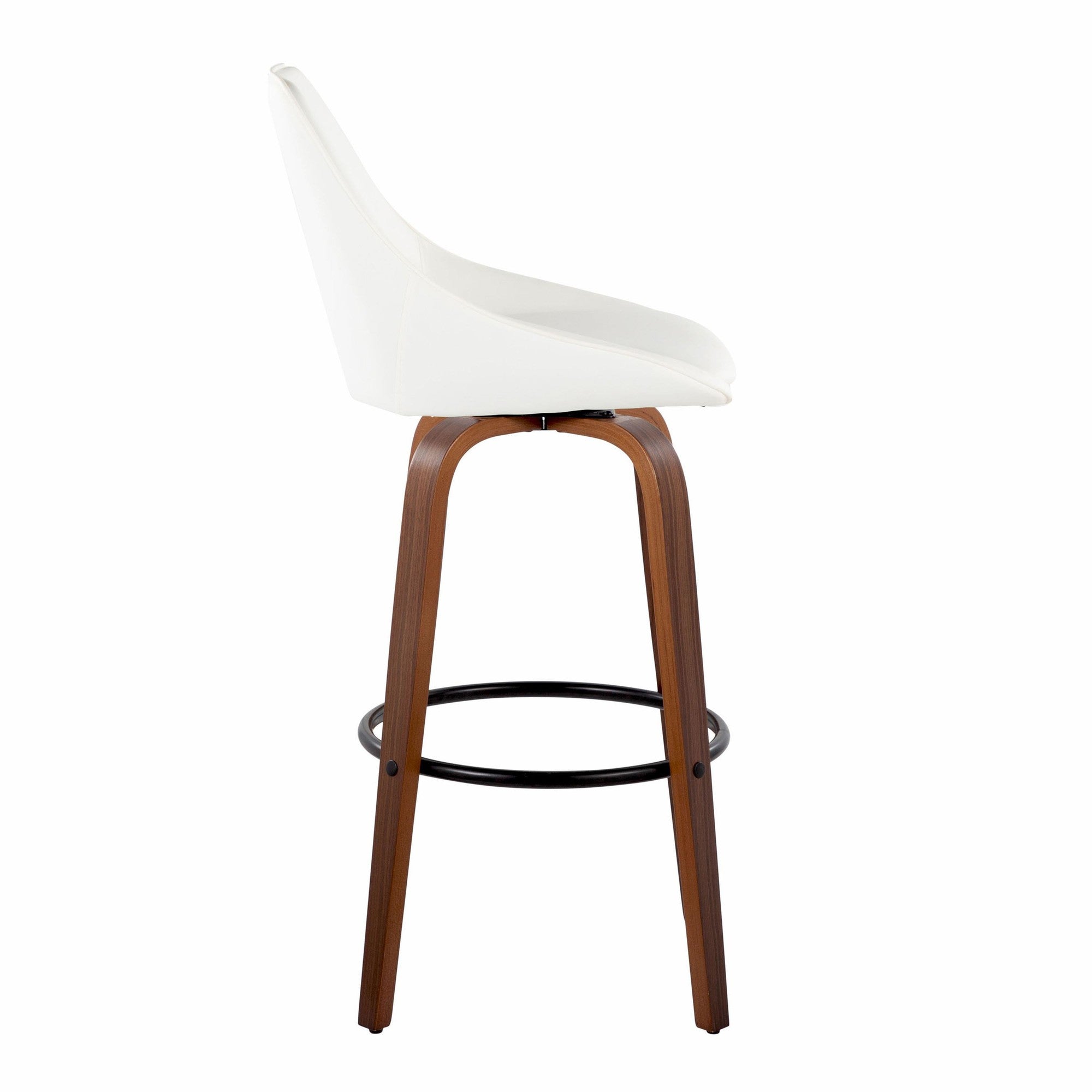 Diana 30" Fixed-Height Barstool - Set of 2 - Walnut Wood, White PU, Black Metal