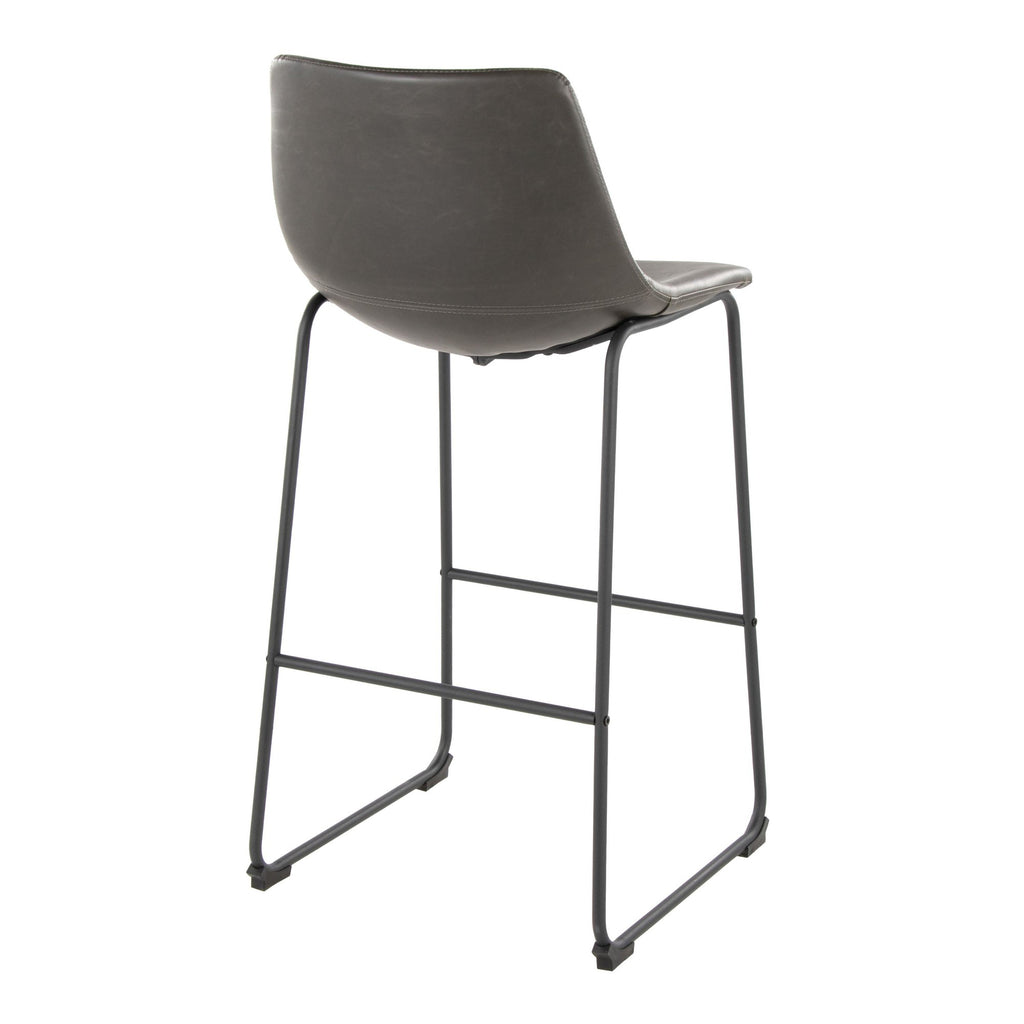 Duke 30" Fixed-Height Barstool - Black Metal, Grey PU