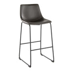 Duke 30" Fixed-Height Barstool - Black Metal, Grey PU