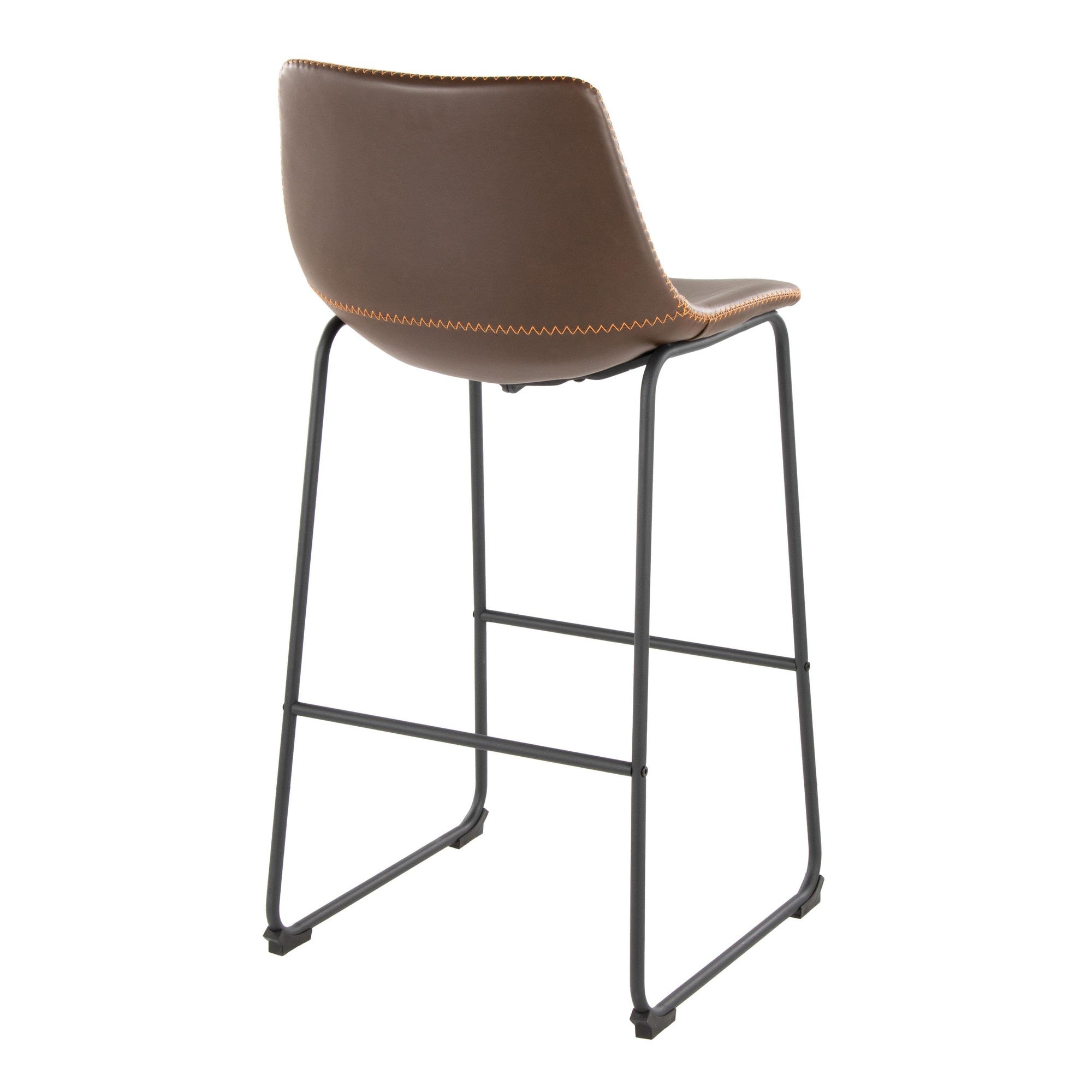 Duke 30" Fixed-Height Barstool - Black Metal, Espresso PU, Orange Zig Zag Stitching