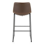 Duke 30" Fixed-Height Barstool - Black Metal, Espresso PU, Orange Zig Zag Stitching