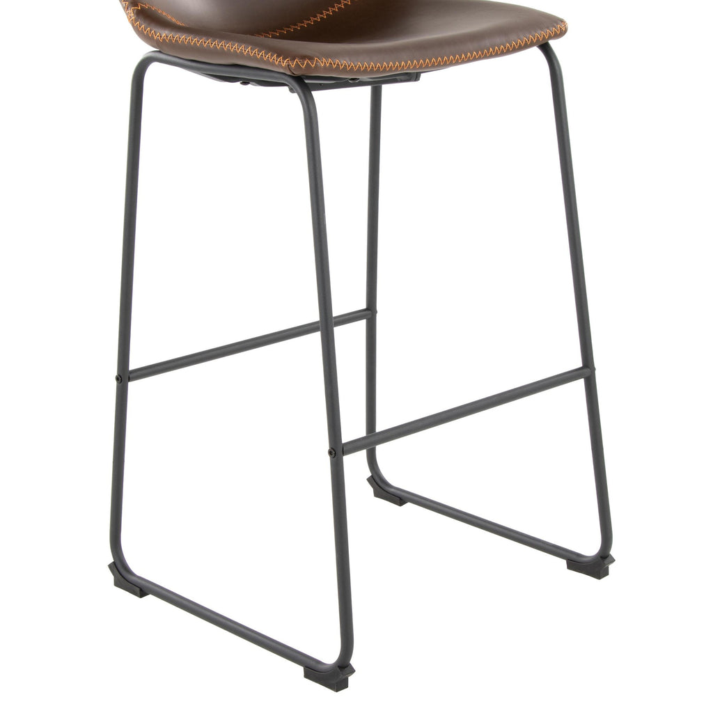 Duke 30" Fixed-Height Barstool - Black Metal, Espresso PU, Orange Zig Zag Stitching