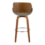 Fabrizzi 30" Fixed-Height Barstool - Set of 2 - Walnut Wood, Chrome Metal, Noise Grey Fabric
