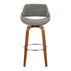 Fabrizzi 30" Fixed-Height Barstool - Set of 2 - Walnut Wood, Chrome Metal, Noise Grey Fabric