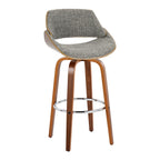 Fabrizzi 30" Fixed-Height Barstool - Set of 2 - Walnut Wood, Chrome Metal, Noise Grey Fabric