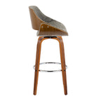 Fabrizzi 30" Fixed-Height Barstool - Set of 2 - Walnut Wood, Chrome Metal, Noise Grey Fabric