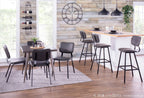 Foundry 30" Fixed-Height Barstool - Set of 2 - Black Metal, Grey PU, Grey Zig Zag Stitching