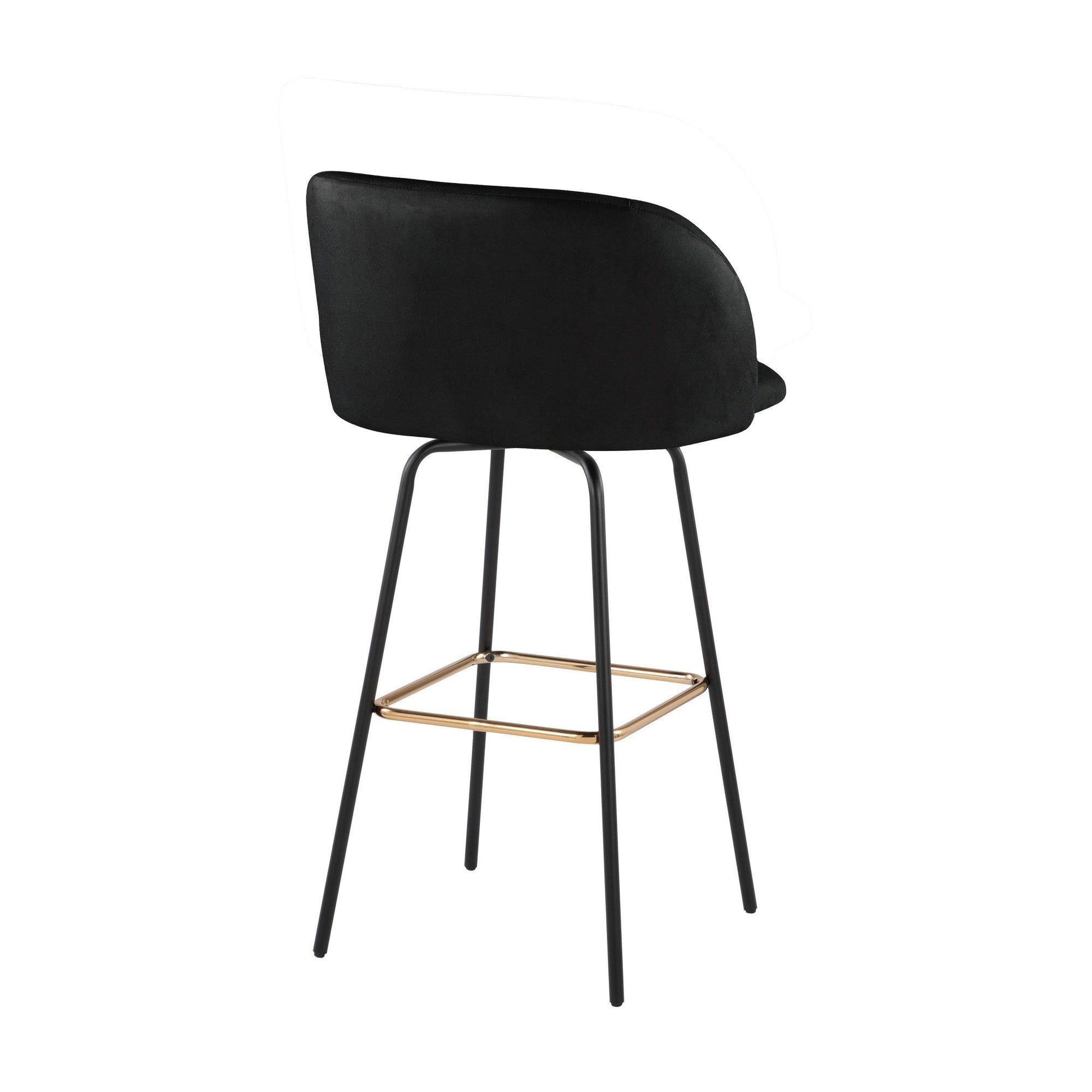 Fran 30" Swivel Fixed-Height Barstool - Set of 2 - Black Metal, Black Velvet, Gold Metal