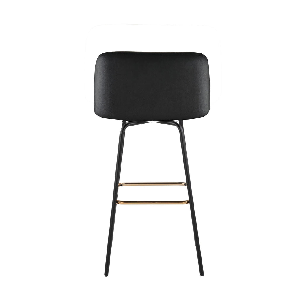 Fran 30" Swivel Fixed-Height Barstool - Set of 2 - Black Metal, Black Velvet, Gold Metal