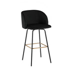 Fran 30" Swivel Fixed-Height Barstool - Set of 2 - Black Metal, Black Velvet, Gold Metal