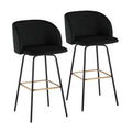 Fran 30" Swivel Fixed-Height Barstool - Set of 2 - Black Metal, Black Velvet, Gold Metal
