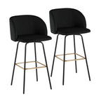 Fran 30" Swivel Fixed-Height Barstool - Set of 2 - Black Metal, Black Velvet, Gold Metal