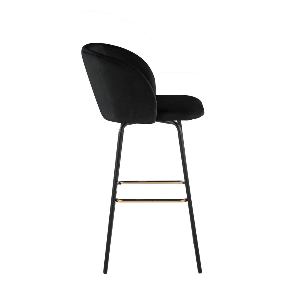 Fran 30" Swivel Fixed-Height Barstool - Set of 2 - Black Metal, Black Velvet, Gold Metal