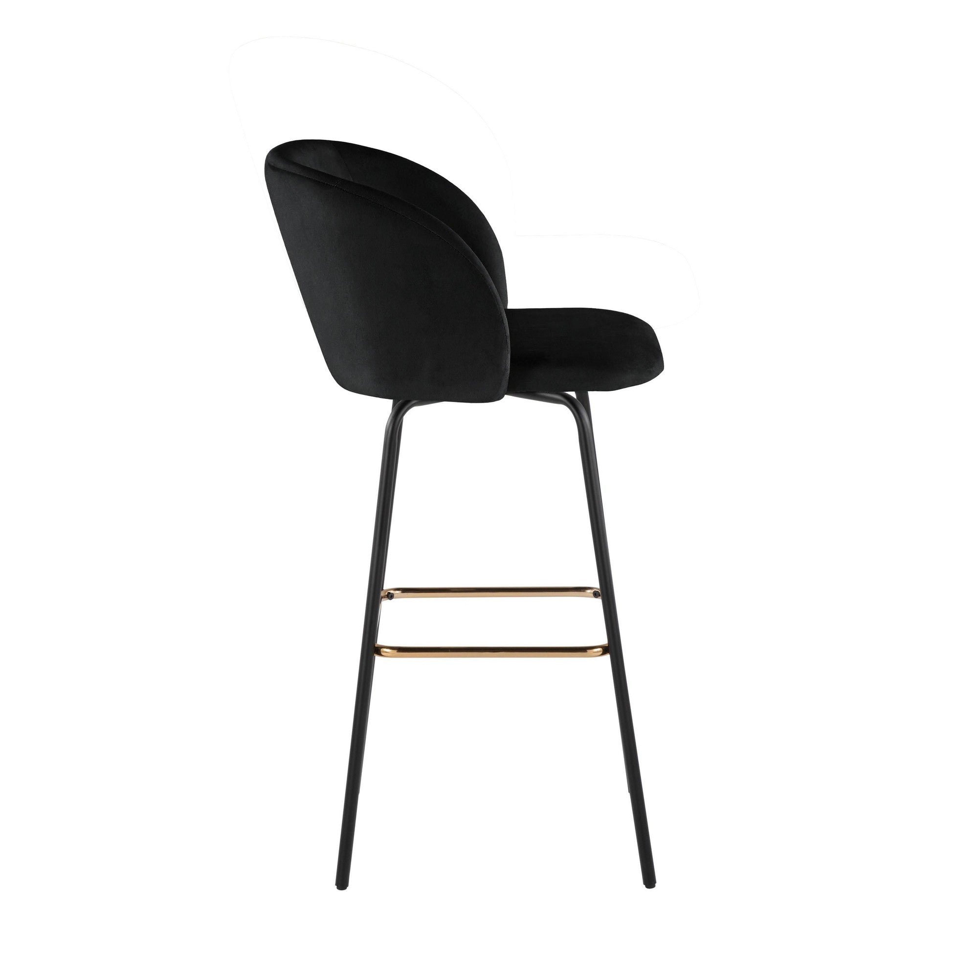 Fran 30" Swivel Fixed-Height Barstool - Set of 2 - Black Metal, Black Velvet, Gold Metal