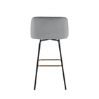 Fran 30" Swivel Fixed-Height Barstool - Set of 2 - Black Metal, Grey Velvet, Gold Metal