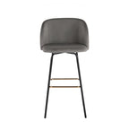 Fran 30" Swivel Fixed-Height Barstool - Set of 2 - Black Metal, Grey Velvet, Gold Metal