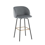 Fran 30" Swivel Fixed-Height Barstool - Set of 2 - Black Metal, Grey Velvet, Gold Metal