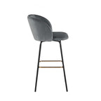 Fran 30" Swivel Fixed-Height Barstool - Set of 2 - Black Metal, Grey Velvet, Gold Metal