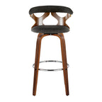Gardenia 30" Fixed-Height Barstool - Set of 2 - Chrome Metal, Walnut Wood, Charcoal Fabric