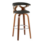Gardenia 30" Fixed-Height Barstool - Set of 2 - Chrome Metal, Walnut Wood, Charcoal Fabric