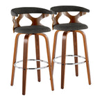 Gardenia 30" Fixed-Height Barstool - Set of 2 - Chrome Metal, Walnut Wood, Charcoal Fabric