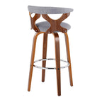 Gardenia 30" Fixed-Height Barstool - Set of 2 - Chrome Metal, Walnut Wood, Light Grey Fabric
