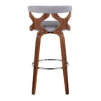 Gardenia 30" Fixed-Height Barstool - Set of 2 - Chrome Metal, Walnut Wood, Light Grey Fabric