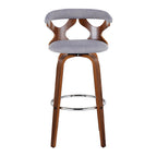 Gardenia 30" Fixed-Height Barstool - Set of 2 - Chrome Metal, Walnut Wood, Light Grey Fabric
