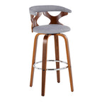 Gardenia 30" Fixed-Height Barstool - Set of 2 - Chrome Metal, Walnut Wood, Light Grey Fabric