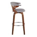 Gardenia 30" Fixed-Height Barstool - Set of 2 - Chrome Metal, Walnut Wood, Light Grey Fabric