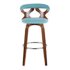 Gardenia 30" Fixed-Height Barstool - Set of 2 - Chrome Metal, Walnut Wood, Teal Fabric