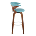 Gardenia 30" Fixed-Height Barstool - Set of 2 - Chrome Metal, Walnut Wood, Teal Fabric