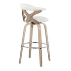 Gardenia 30" Fixed-Height Barstool - Set of 2 - Whitewashed Wood, Chrome Metal, Cream Fabric