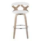 Gardenia 30" Fixed-Height Barstool - Set of 2 - Whitewashed Wood, Chrome Metal, Cream Fabric