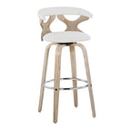 Gardenia 30" Fixed-Height Barstool - Set of 2 - Whitewashed Wood, Chrome Metal, Cream Fabric