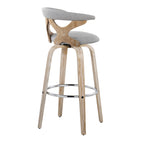 Gardenia 30" Fixed-Height Barstool - Set of 2 - Whitewashed Wood, Chrome Metal, Light Grey Fabric