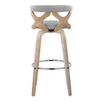 Gardenia 30" Fixed-Height Barstool - Set of 2 - Whitewashed Wood, Chrome Metal, Light Grey Fabric