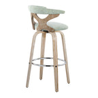 Gardenia 30" Fixed-Height Barstool - Set of 2 - Whitewashed Wood, Chrome Metal, Seafoam Green Fabric
