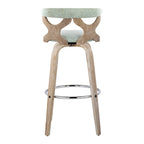 Gardenia 30" Fixed-Height Barstool - Set of 2 - Whitewashed Wood, Chrome Metal, Seafoam Green Fabric