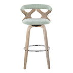 Gardenia 30" Fixed-Height Barstool - Set of 2 - Whitewashed Wood, Chrome Metal, Seafoam Green Fabric