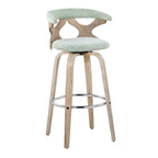 Gardenia 30" Fixed-Height Barstool - Set of 2 - Whitewashed Wood, Chrome Metal, Seafoam Green Fabric