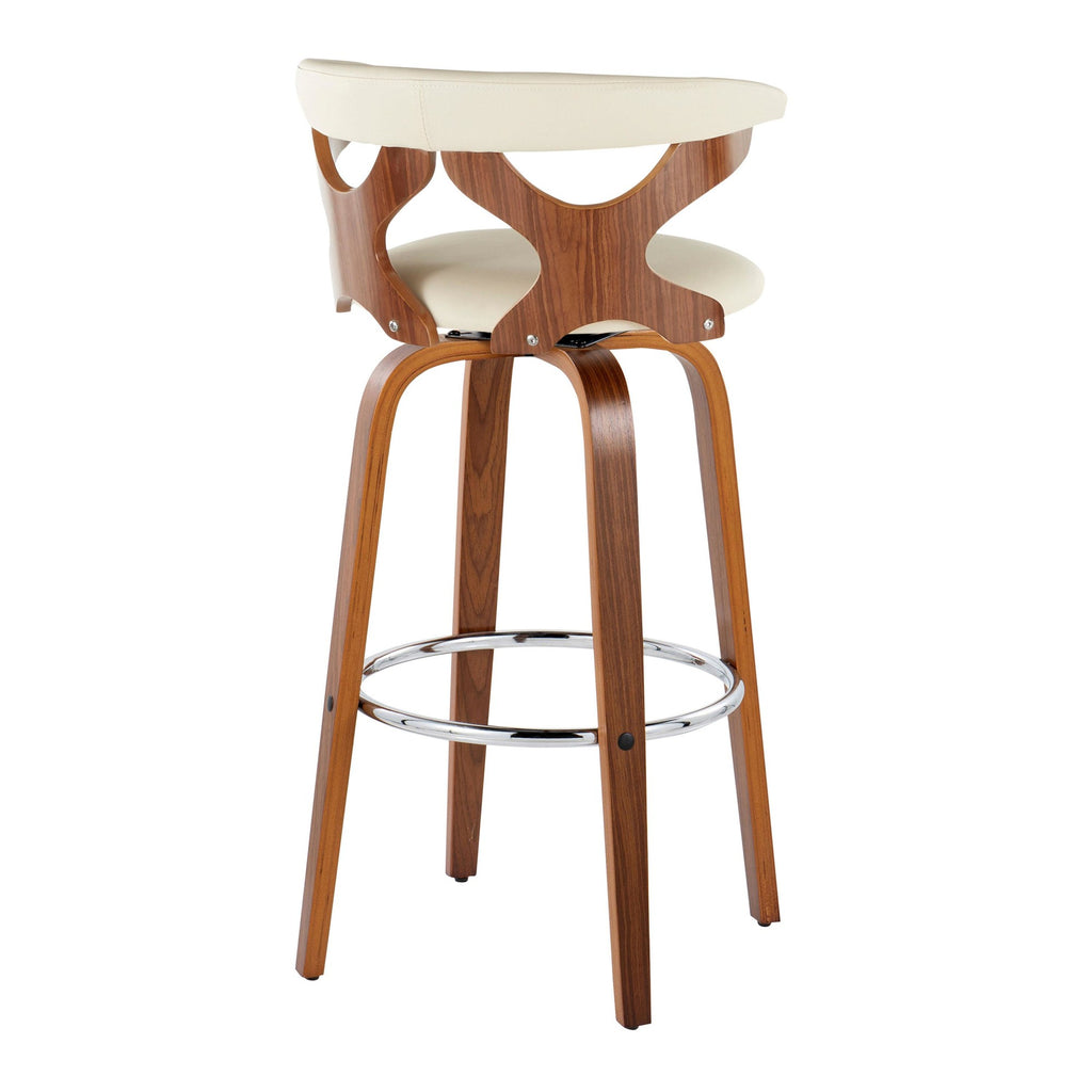 Gardenia 30" Fixed-Height Barstool - Set of 2 - Walnut Wood, Cream PU, Chrome Metal