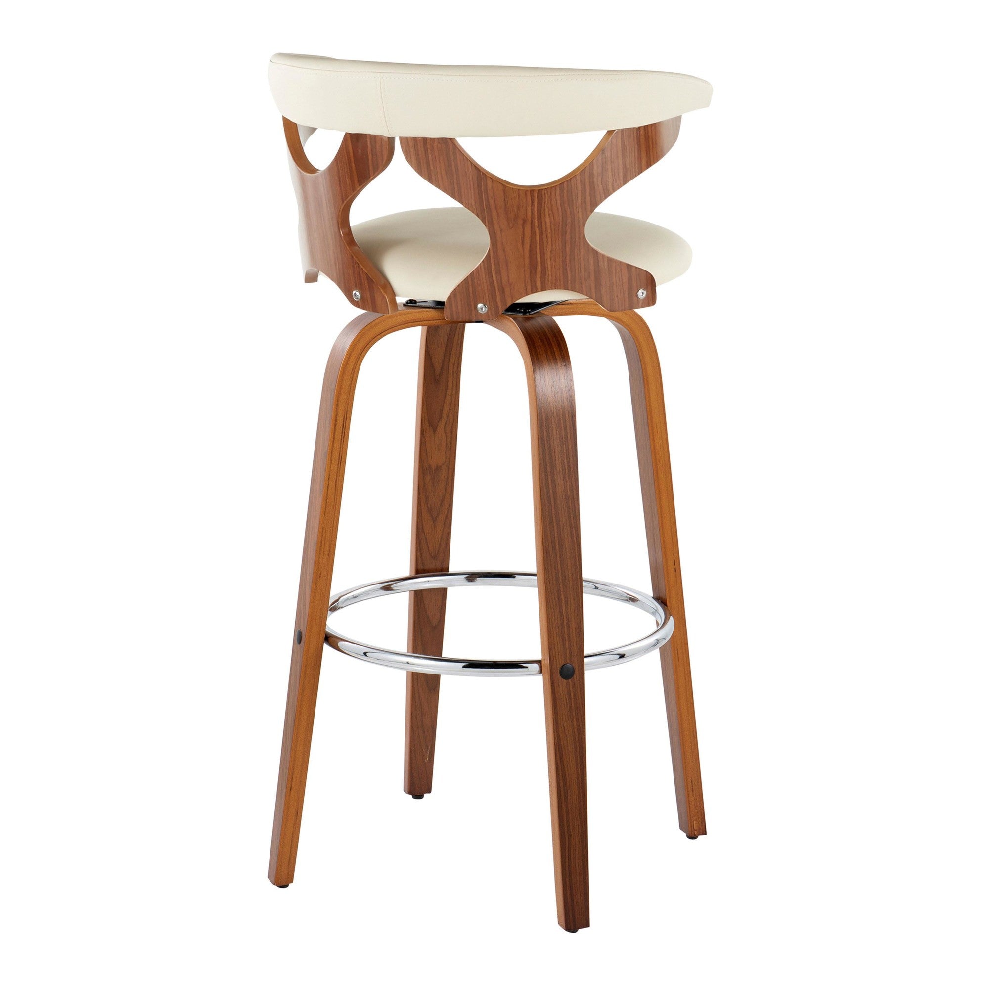 Gardenia 30" Fixed-Height Barstool - Set of 2 - Walnut Wood, Cream PU, Chrome Metal