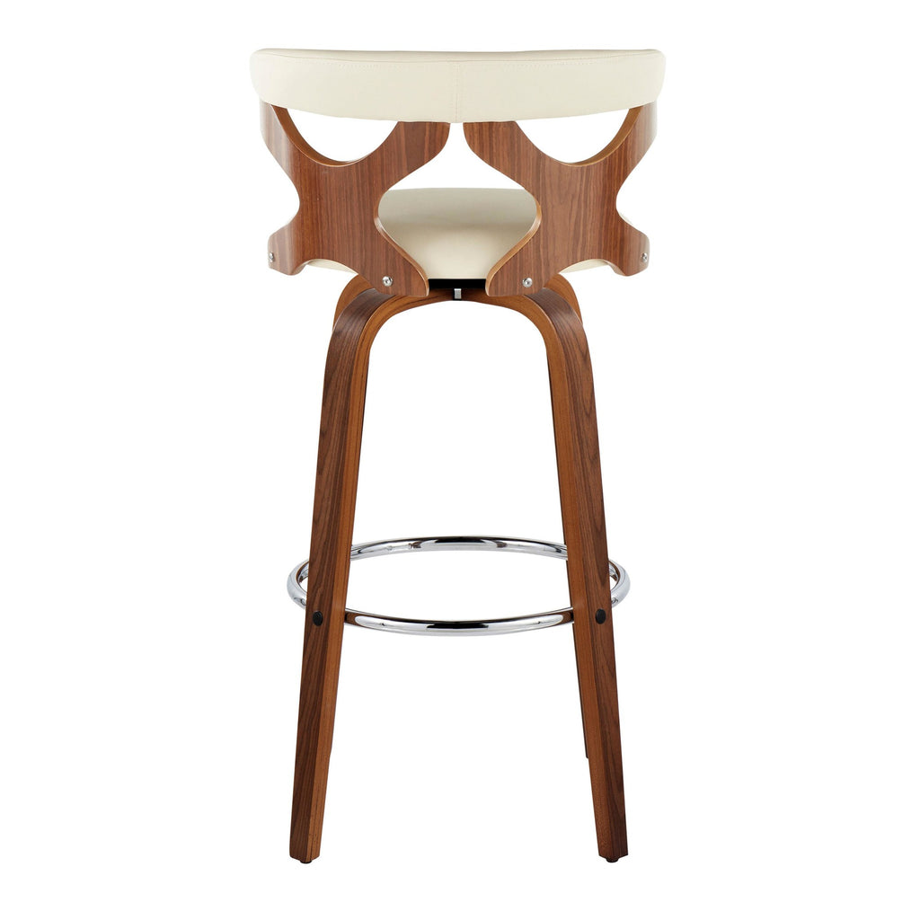 Gardenia 30" Fixed-Height Barstool - Set of 2 - Walnut Wood, Cream PU, Chrome Metal