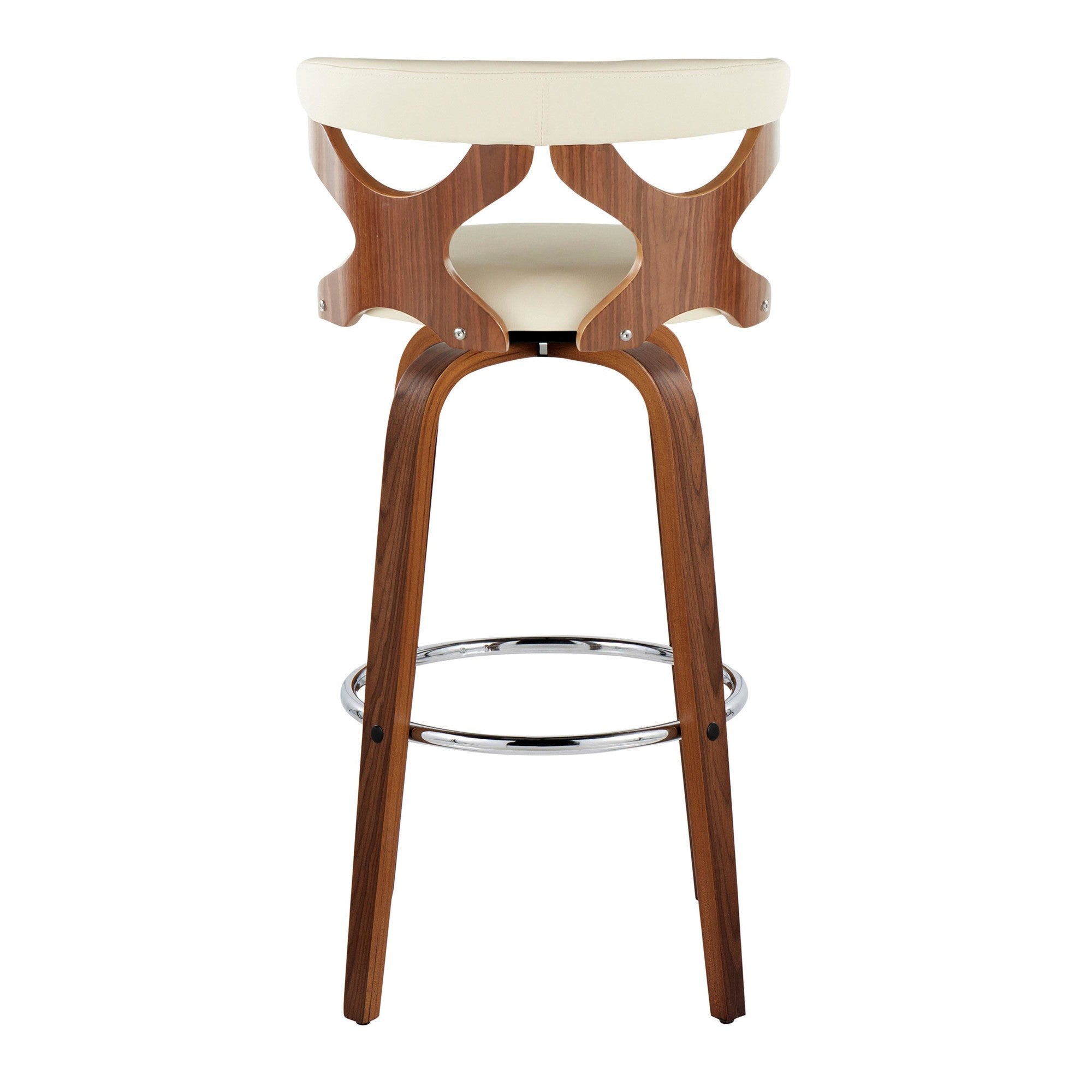 Gardenia 30" Fixed-Height Barstool - Set of 2 - Walnut Wood, Cream PU, Chrome Metal