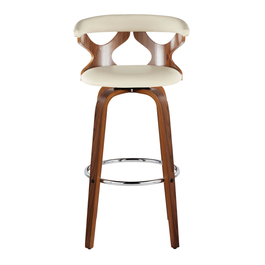 Gardenia 30" Fixed-Height Barstool - Set of 2 - Walnut Wood, Cream PU, Chrome Metal