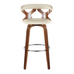 Gardenia 30" Fixed-Height Barstool - Set of 2 - Walnut Wood, Cream PU, Chrome Metal
