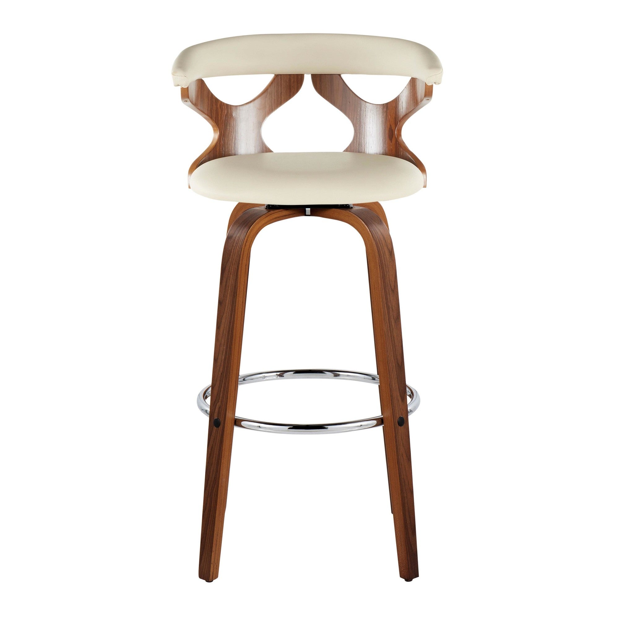 Gardenia 30" Fixed-Height Barstool - Set of 2 - Walnut Wood, Cream PU, Chrome Metal