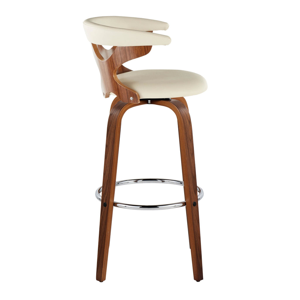 Gardenia 30" Fixed-Height Barstool - Set of 2 - Walnut Wood, Cream PU, Chrome Metal